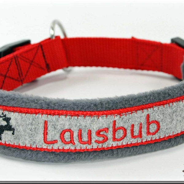 Dog collar in bavarian style, OKTOBERFEST, embroidered with Lausbub. Wiesenmädel or Herzilein