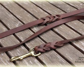 Leather leash in 10 colours, oiled leather dog leash, braided,