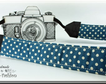 Camera strap petrol blue dots, camerastrap  for DSLR or system camera