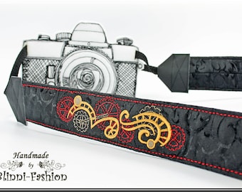 DSLR Camera strap, padded, black STEAMPUNK