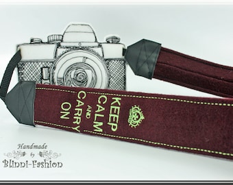 Camera strap DSLR, camerastrap, KEEP CALM.... wool fabric, choose color