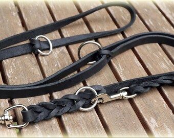 Leather leash, 3 times adjustable, oiled leather dog leash braided. 10 colours