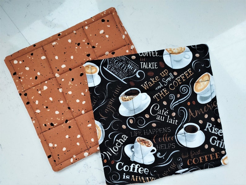 Set of Two Coffee Theme Pot Holders Thick Hot Pads Oven Etsy