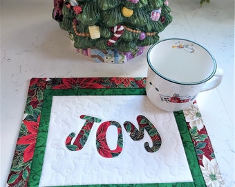 Christmas Mug Rug - JOY - Inspiration - Christmas Snack Mat - Small Christmas Placemat - Candle Mat - Christmas Decor