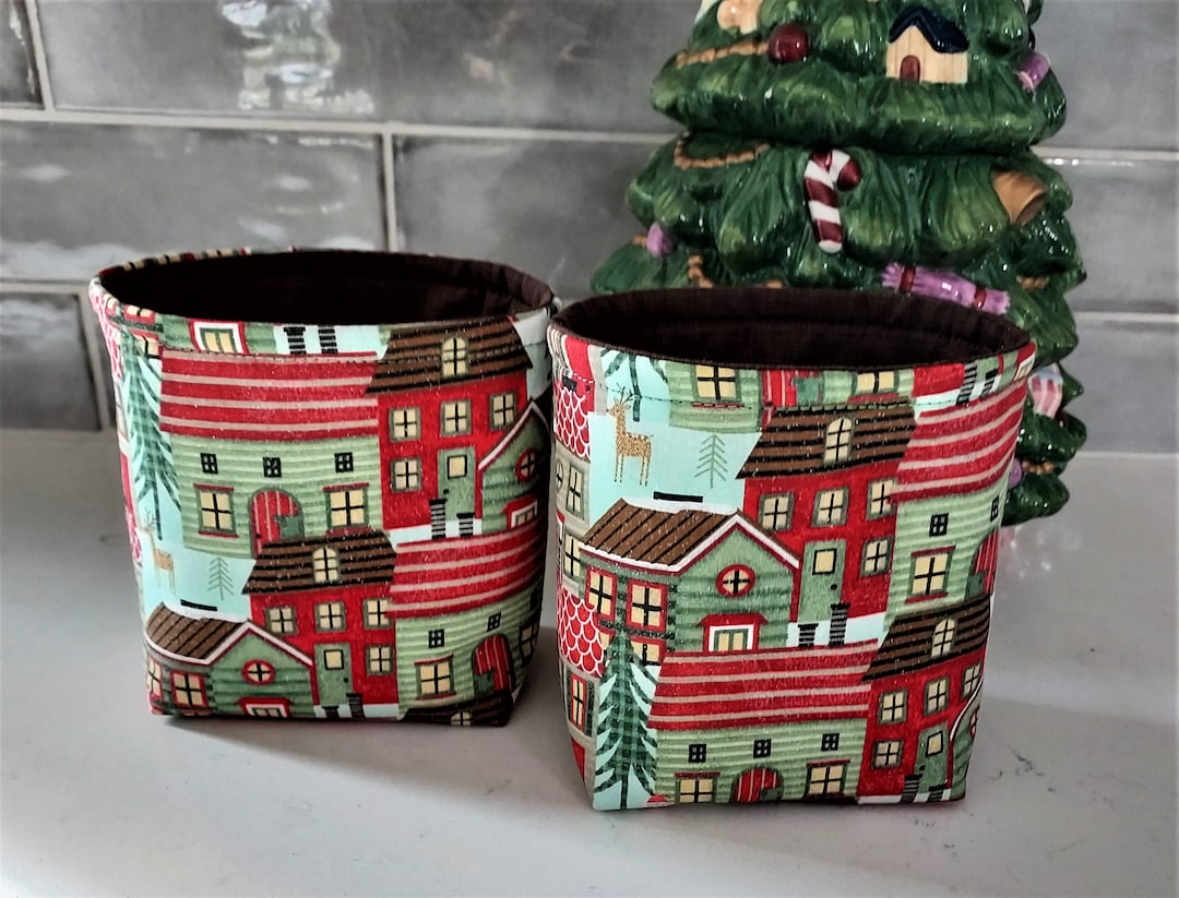 Set of Two Christmas Bins Small Fabric Bins Handmade Etsy