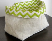 Cotton lined hessian fabric basket (medium) - Lime