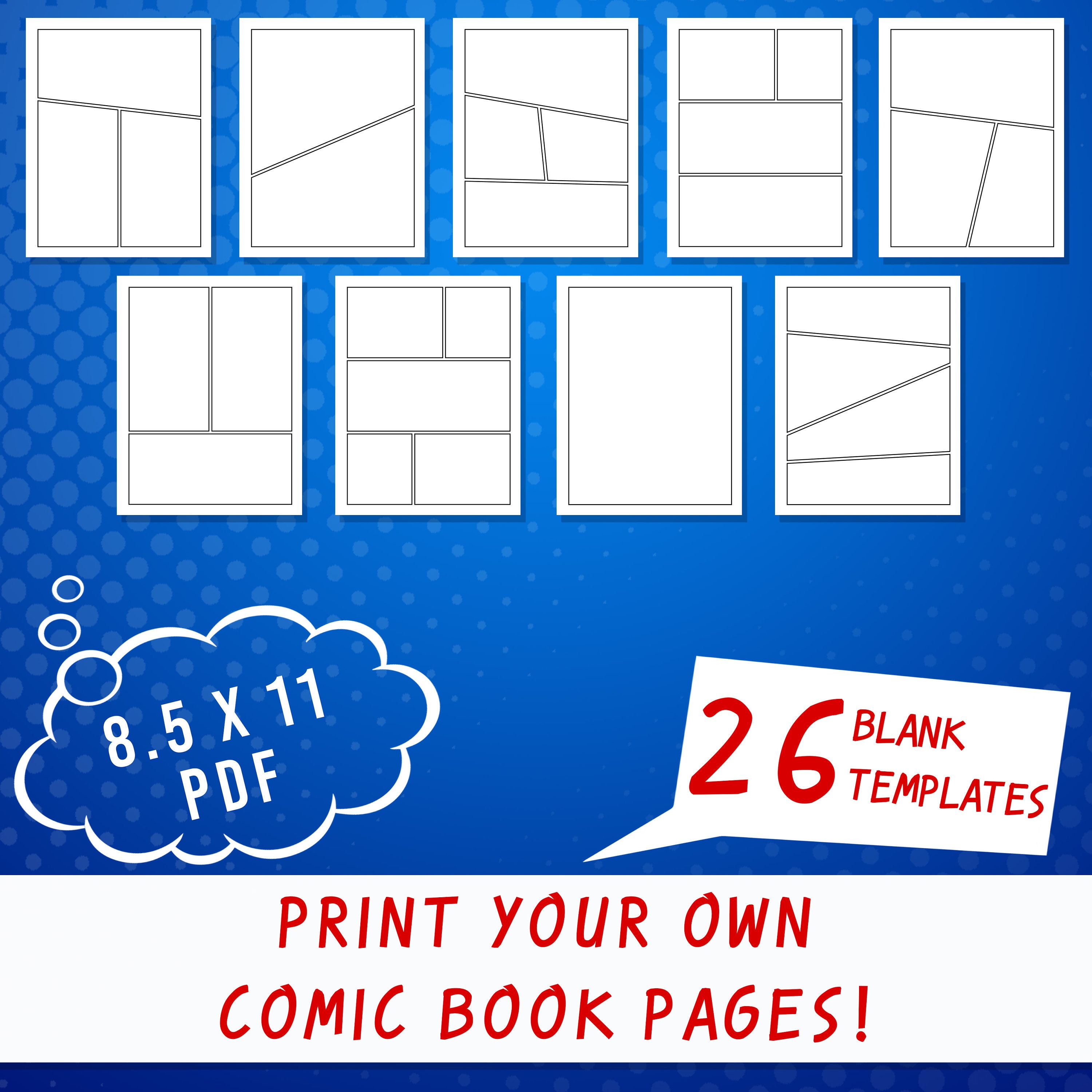 Comic Book Kit: Blank Comic Book Making Kit - Every Page Unique - No Speech  Bubbles - Large 8.5 x 11 Comic Book Paper Sketch Book : Fun, Phoebe:  : Books