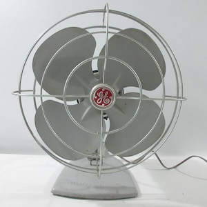Vintage Desk Fan GE General Electric Gray Enamel Steel Two Speed Directional Heavy Made in U.S.A. 1950s 1960s