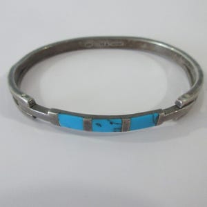 Taxco Mexico Silver Turquoise Bracelet Solid Sterling 925 Vintage Handmade 7&quot;