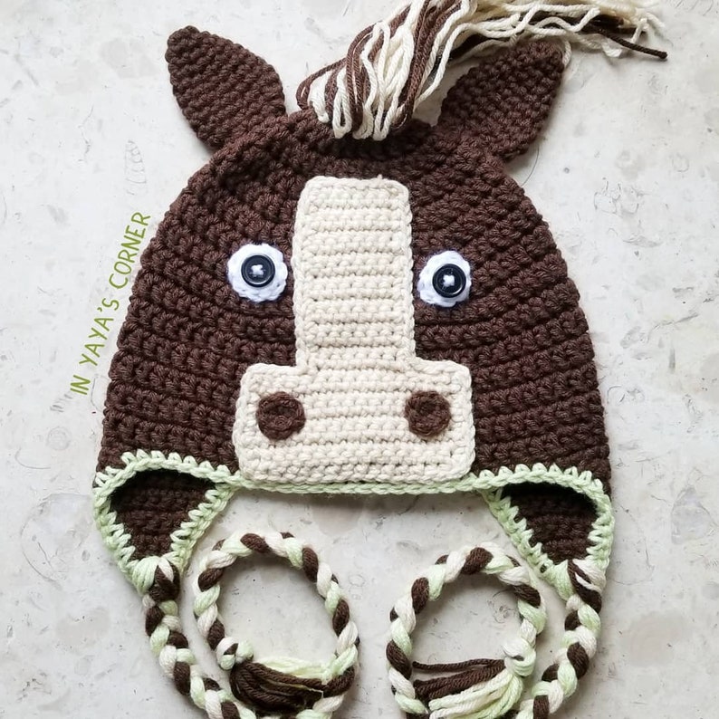 Crochet Horse Hat With Ear Flaps Pony Toddler Hat Baby Etsy Canada