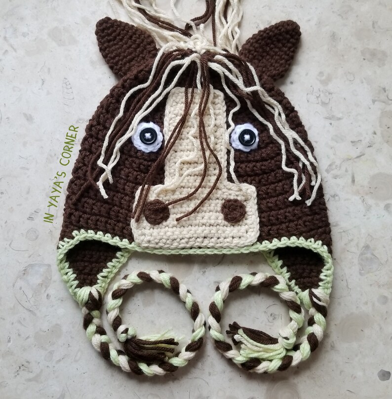 Crochet Horse Hat With Ear Flaps Pony Toddler Hat Baby Etsy