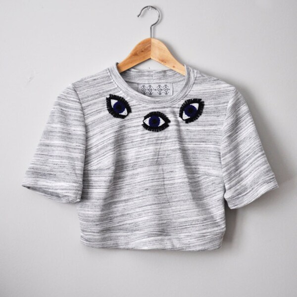 Womens Third Eye Gray French Terry Crop Top