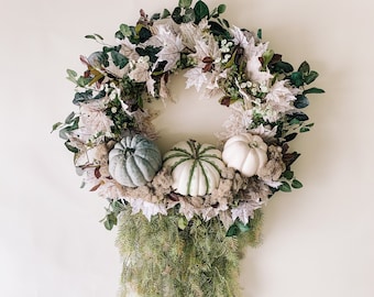 Extra Large Pumpkin Wreath - Fall Barn Wreath - Fireplace Mantle - Wedding Decor Wreath - Neutral Front Door Wreath - Autumn Greenery Wreath