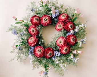 Summer Cottage Front Door Wreath - Wildflower Garden Wreath - Year Round Wreath - Floral Wreath - Faux Floral Wreath - Artificial Wreath