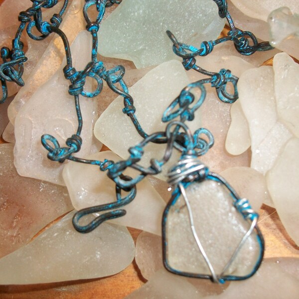 Sea Talisman/ Eco Jewelry Upcycled Blue Copper Sea Glass Necklace