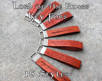 1" Wide Full Grain Leather Key Fob Strap Lanyard - Lord of the Rings, Hobbit, Quotes - Color Choice Veg Tan