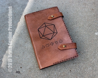 Gaming Dice Leather Notebook Cover: Laser Etched D&D Moleskine Style