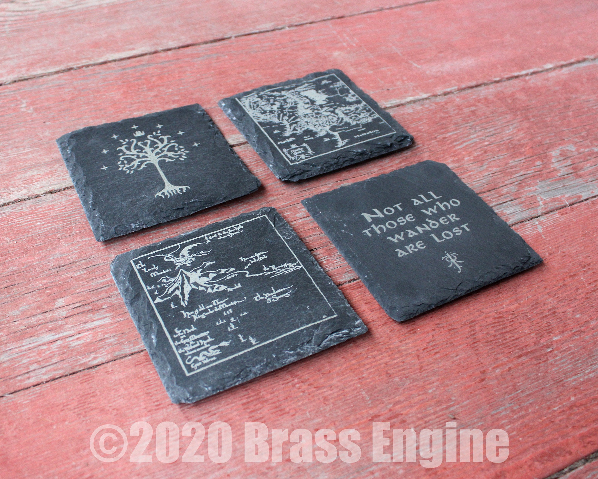 Lord of the Rings Etched Slate Coasters - Gray - Set of 4 - Hobbit Wh…