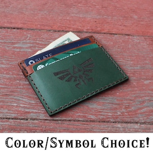 Legend of Zelda Leather Card Holder Wallet - Full Grain - Color Symbol Choice LoZ Triforce