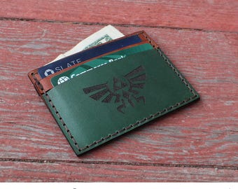 Legend of Zelda Leather Card Holder Wallet - Full Grain - Color Symbol Choice LoZ Triforce