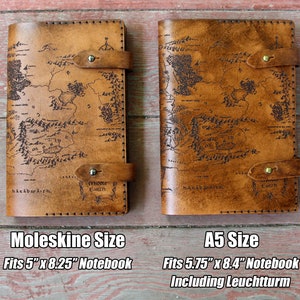Middle Earth Map Leather Refillable Notebook Cover Moleskine Leuchtturm A5 Size Choice Brown Lord of the Rings LOTR Hobbit Tolkien image 2