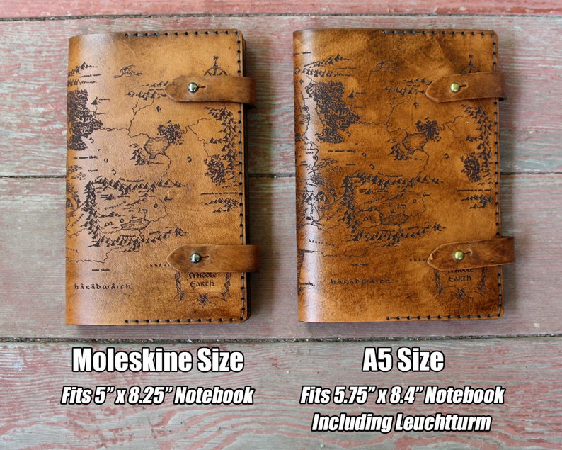 Middle Earth Map Leather Refillable Notebook Cover Moleskine Leuchtturm A5 Size Choice Brown Lord of the Rings LOTR Hobbit Tolkien image 2