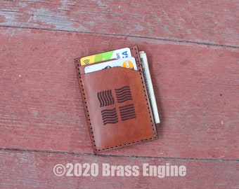 Elements Leather Front Pocket Wallet - Hand stitched - Laser Etched - Tan Fifth Element scifi