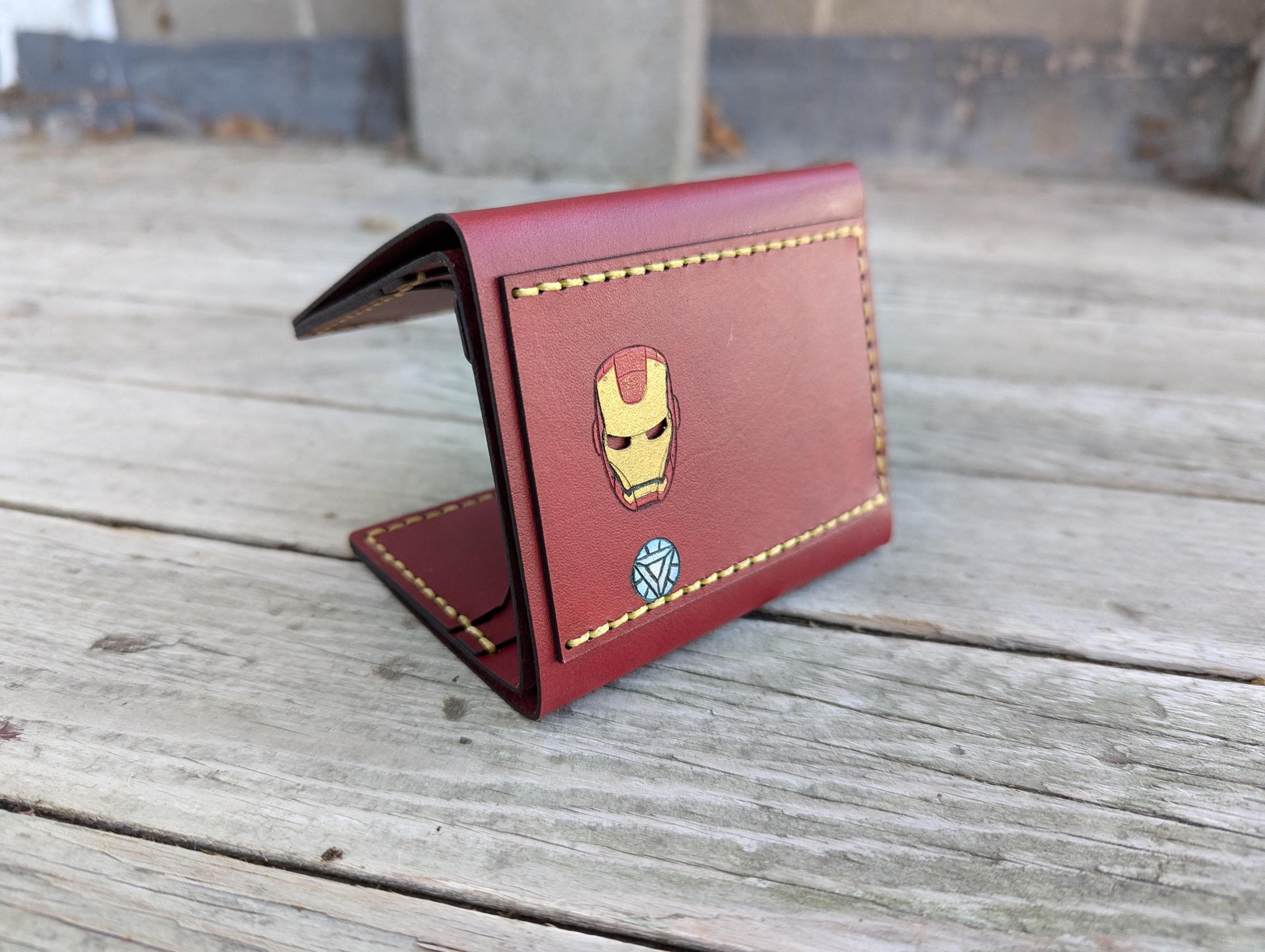 Iron Man Leather Trifold Wallet: Handmade Helmet Cutout