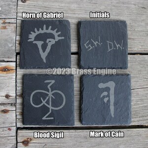 Mix and Match Supernatural Etched Slate Coasters Gray Choice of Set of 4 6 8 Sam Dean Anti-possession Men of Letters barware image 5