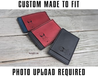 Spiderman ID Card Holder Wallet - Cutout - Full Grain Leather Handmade Custom fit Bifold Trifold