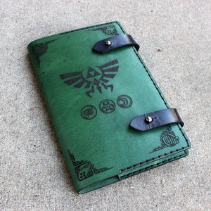 Legend of Zelda Leather Notebook Cover - Moleskine Leuchtturm A5 Size Choice - Green Triforce