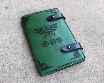 Legend of Zelda Leather Notebook Cover - Moleskine Leuchtturm A5 Size Choice - Green Triforce
