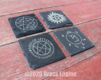 Supernatural Etched Slate Coasters: Anti-possession, Men of Letters - Set of 4