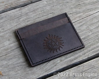 Supernatural Leather Card Holder Wallet - Color Choice - Hand stitched - Laser Etched - Anti-possession Winchester