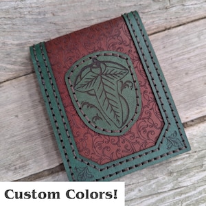 Elven Leaf Leather Bifold | Color Choice Full grain leather Elf Elvish Art Nouveau