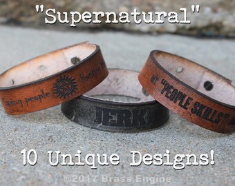 Supernatural - 3/4" Adjustable Leather bracelet - 6.75"-8.75" - Color Choice