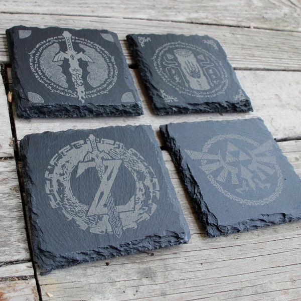 Posavasos de pizarra grabados de Legend of Zelda / Tears of the Kingdom - Juego de 4