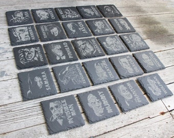 Horror Character Slate Coasters Scary Halloween Mix and Match - Gray - Choice of Set of 4 6 8 - Freddy Jason Michael Universal Monsters