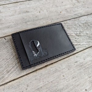 Venom ID Card Holder optional Money Clip - Face Cutout - Full Grain Leather Handmade Customized Mens Black Red Carnage - Personalized