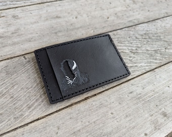 Venom ID Card Holder optional Money Clip - Face Cutout - Full Grain Leather Handmade Customized Mens Black Red Carnage - Personalized