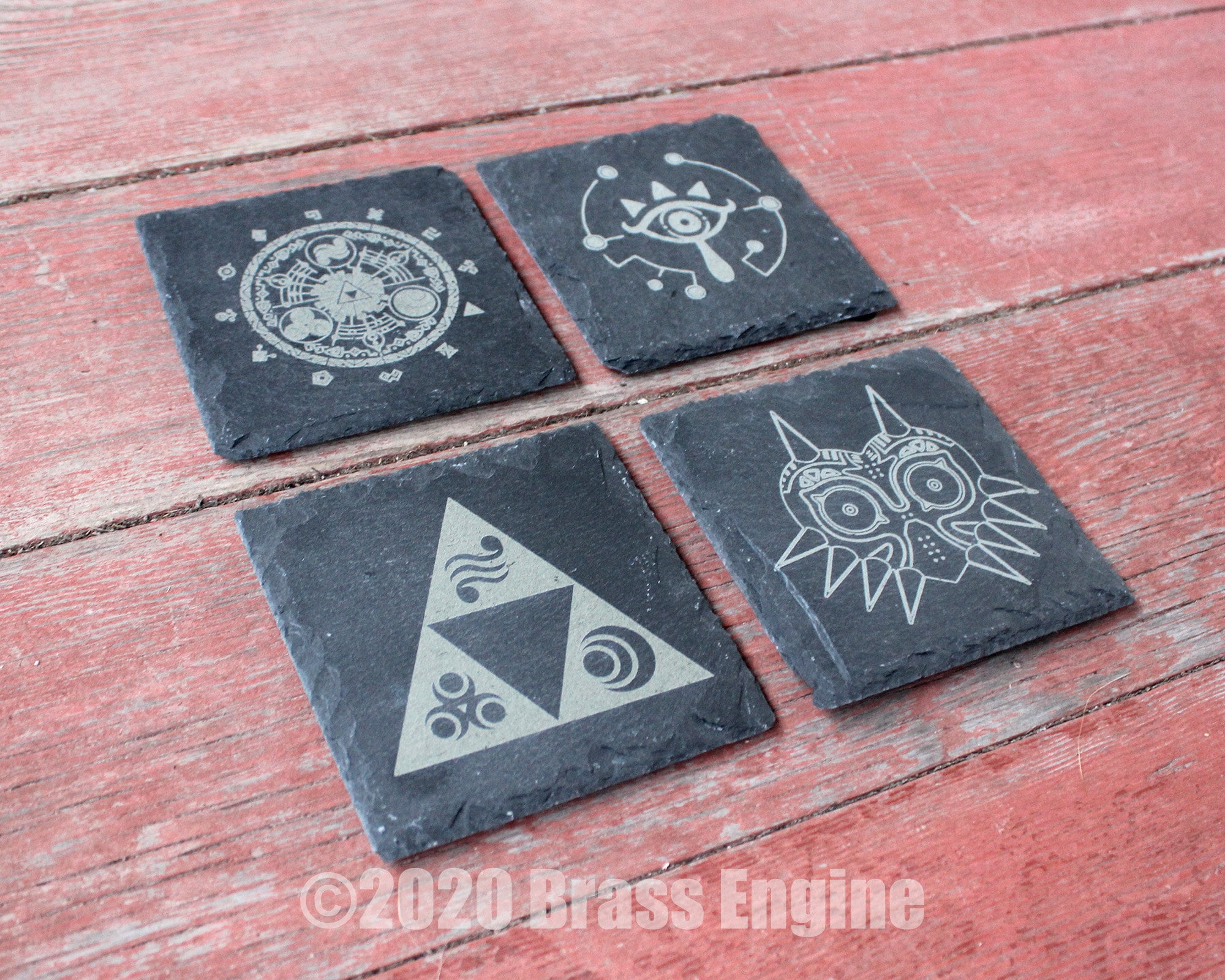 Legend of Zelda Etched Slate Coasters - Gray - Set of 4 - Triforce Sh…