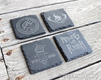 Hellboy Etched Slate Coasters - Gray -  BPRD Anung un Rama Right Hand of Doom barware