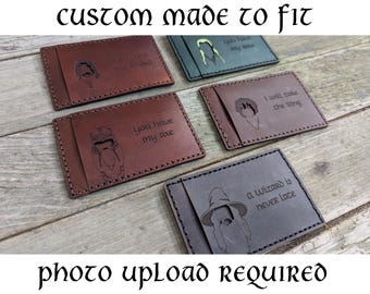 Fantasy ID Card Holder Bifold Trifold Wallet: Character Cutout Handmade Full Grain Leather