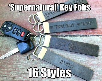 1" Wide Full Grain Leather Key Fob Strap Lanyard - Supernatural quote - Sam Dean Bobby Hunters - Color Choice - Personalized Veg Tan