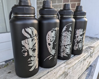 Horror Character Stainless Steel Water Bottle: Engraved, Insulated 32 oz