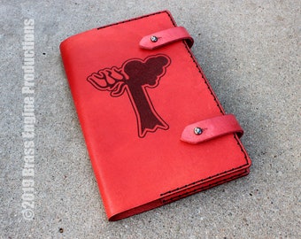 Alteration Magic 'Moleskine' Leather Notebook Cover 8.25x5.25 - Hand stitched - Laser Etched - Red Skyrim Elder Scrolls Spellbook