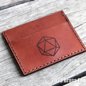 D20 Dice Leather Card Holder Wallet - Color Choice - Grabado hecho a mano - RPG Dungeons and Dragons Pathfinder