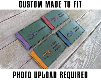 Ninja Turtle ID Card Holder - Cutout - Full Grain Leather Handmade Customized - Personalized