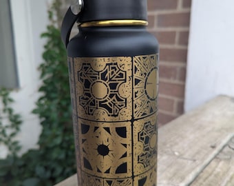 Lament Configuration Water Bottle: Black Stainless Steel, Insulated 32 oz - Hellraiser Inspired