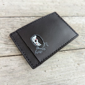 Jason Vorhees ID Card Holder optional money clip - Cutout - Full Grain Leather Handmade Customized Mens Black Friday the 13th - Personalized